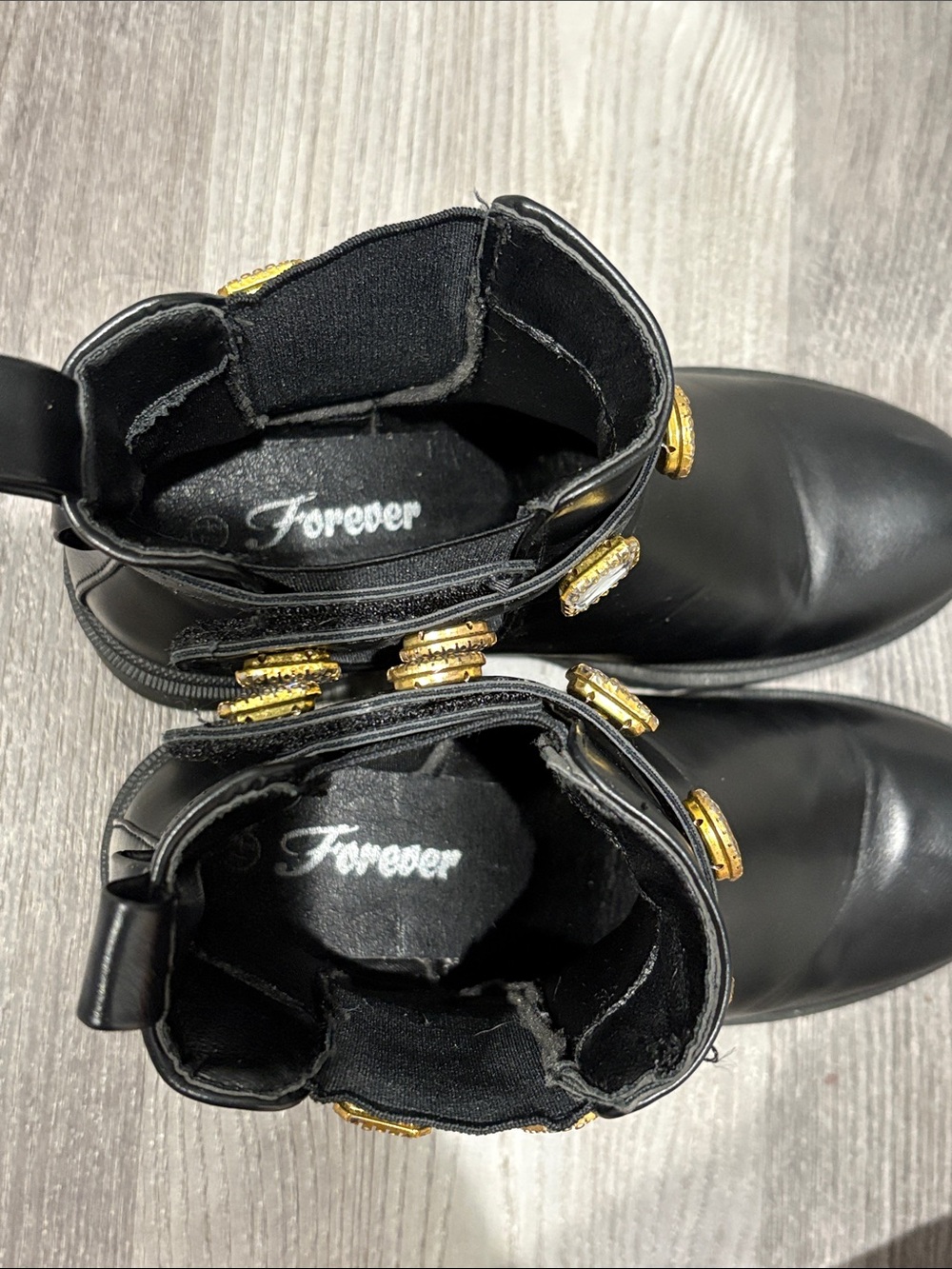 Women's Black Chelsea Lug Boots with Jeweled Strap - Picture 4 of 6